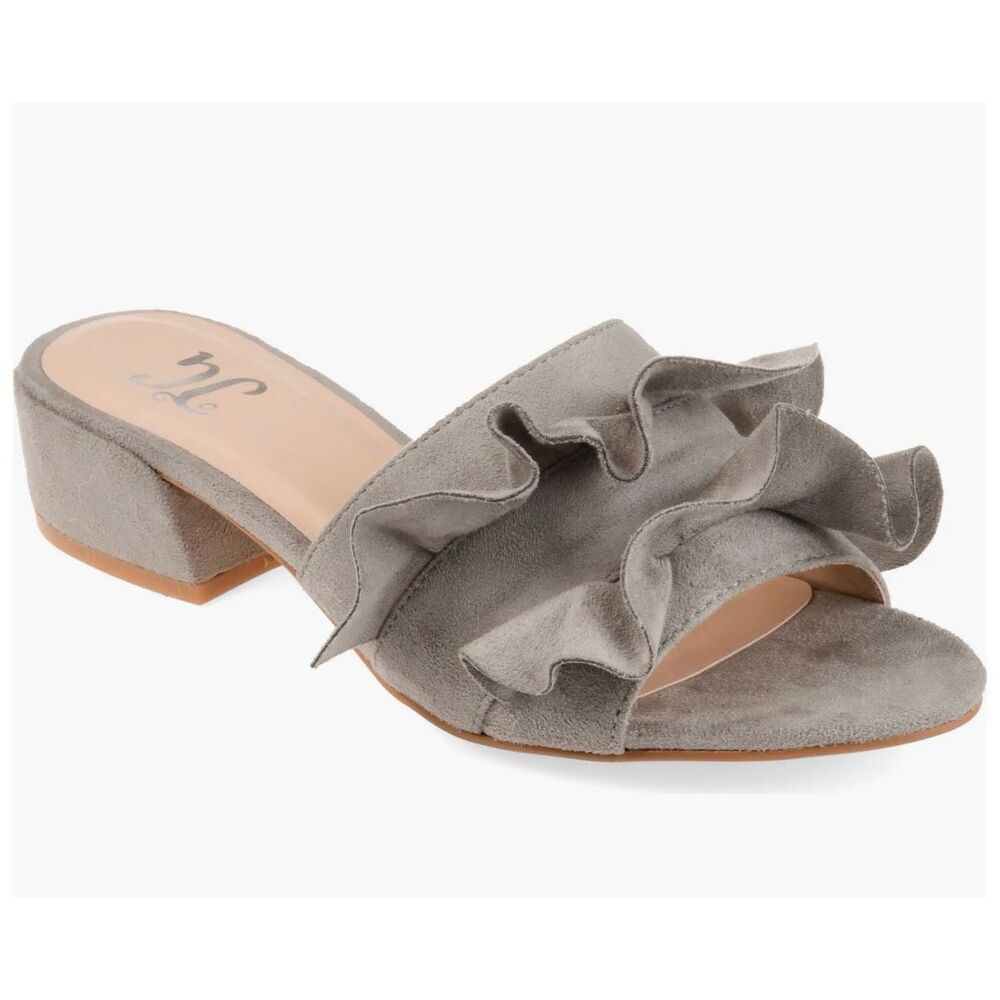 Journee Collection Sabica Ruffle Slide Sandal Gray 8.5